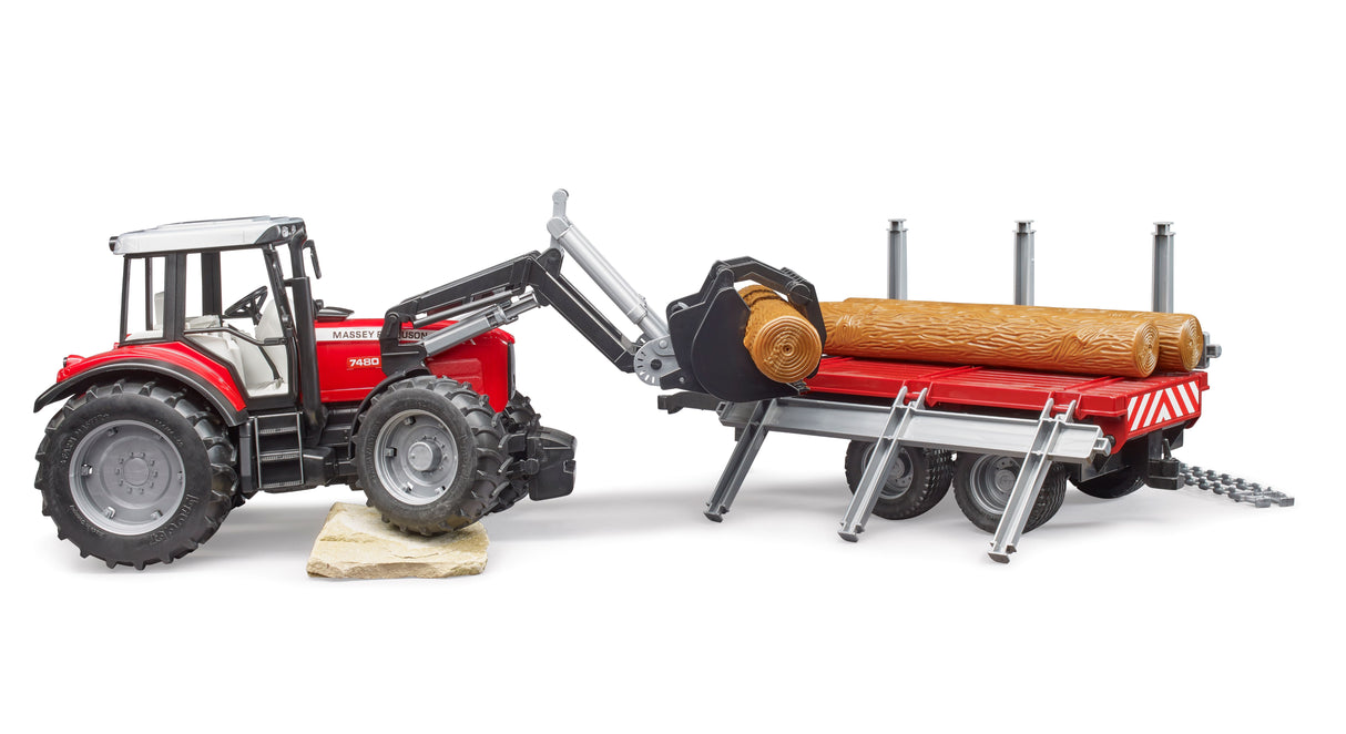 Massey Ferguson with Frontloader and timber trailer - Farm Toy