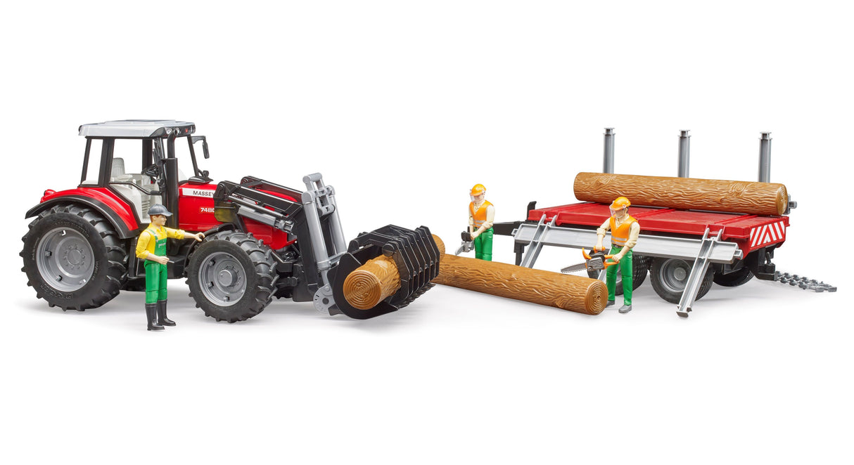 Massey Ferguson with Frontloader and timber trailer - Farm Toy