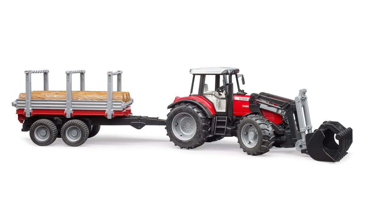 Massey Ferguson with Frontloader and timber trailer - Farm Toy