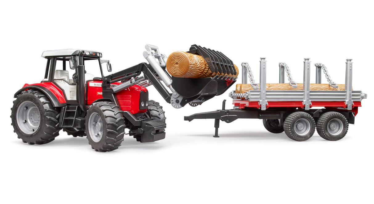 Massey Ferguson with Frontloader and timber trailer - Farm Toy