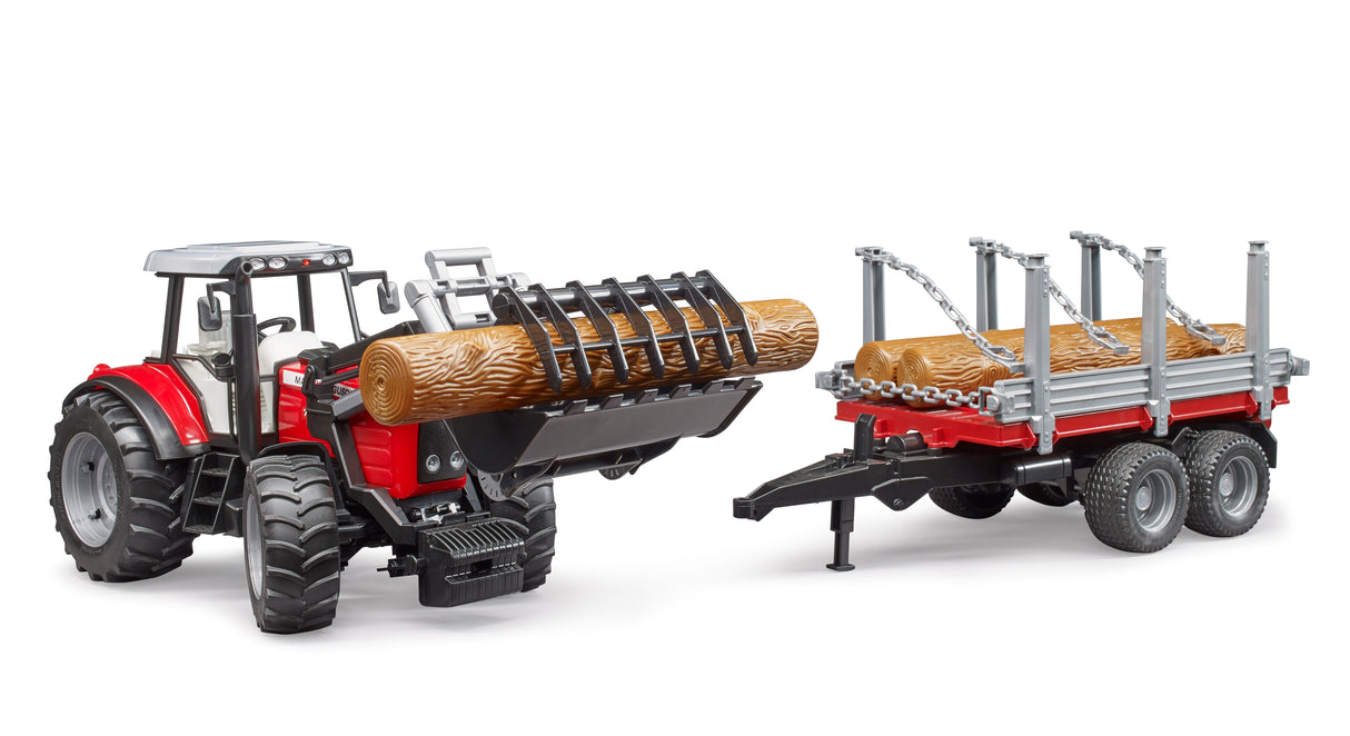 Massey Ferguson with Frontloader and timber trailer - Farm Toy