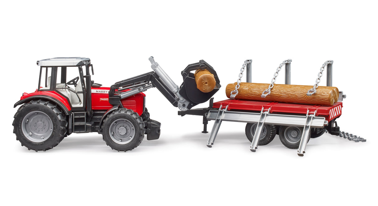 Massey Ferguson with Frontloader and timber trailer - Farm Toy