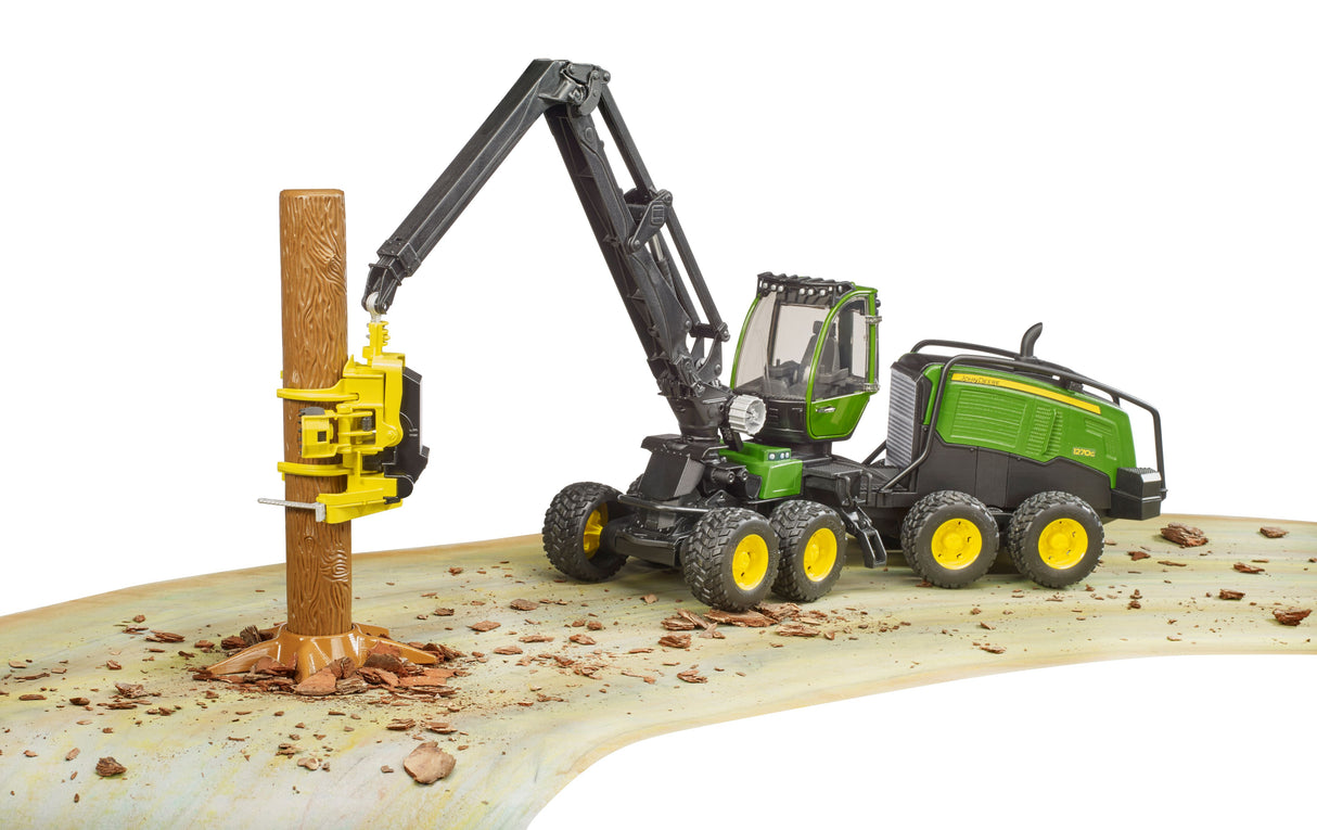 John Deere 1270G harvester with one tree trunk - Farm Toy