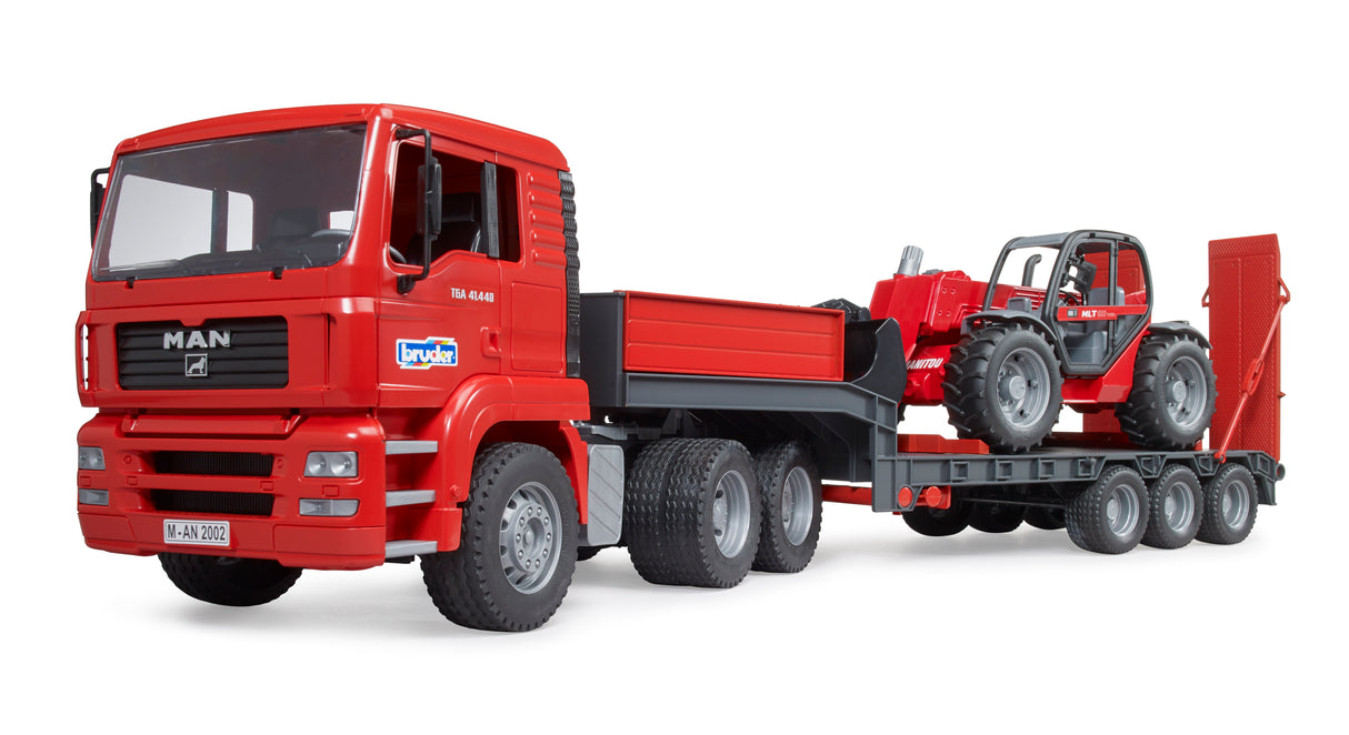 MAN TGA Truck with Low Loader Trailer and Manitou Telehandler - Farm Toy