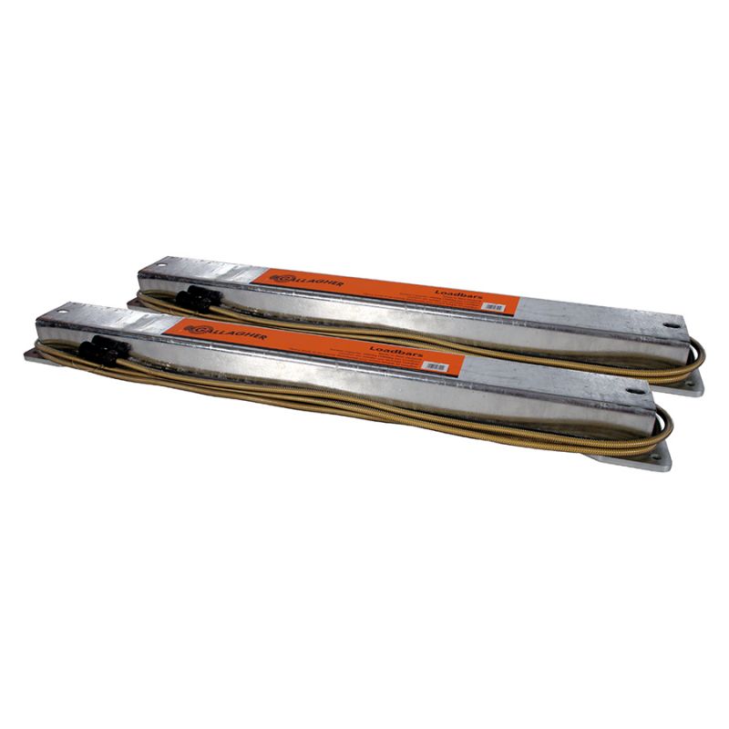A set of two gallagher oad bars with orange and black markings, equipped with cables on one end.