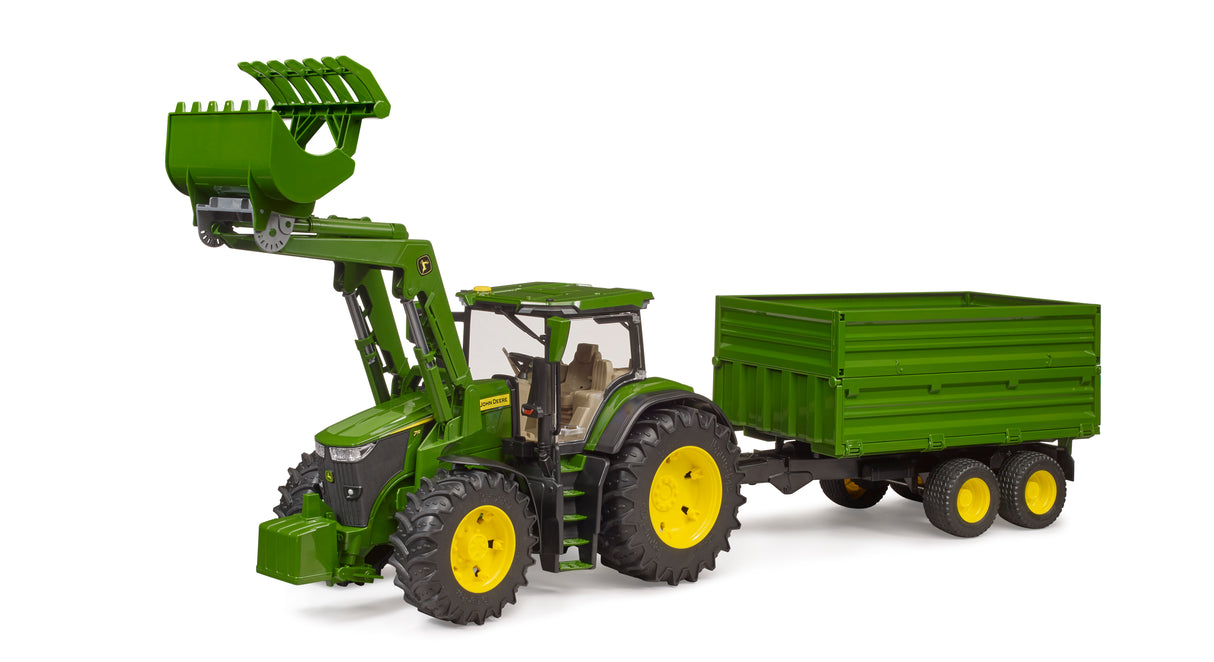 John Deere 7R 350 with frontloader and tandem axle tipping trailer - Farm Toy