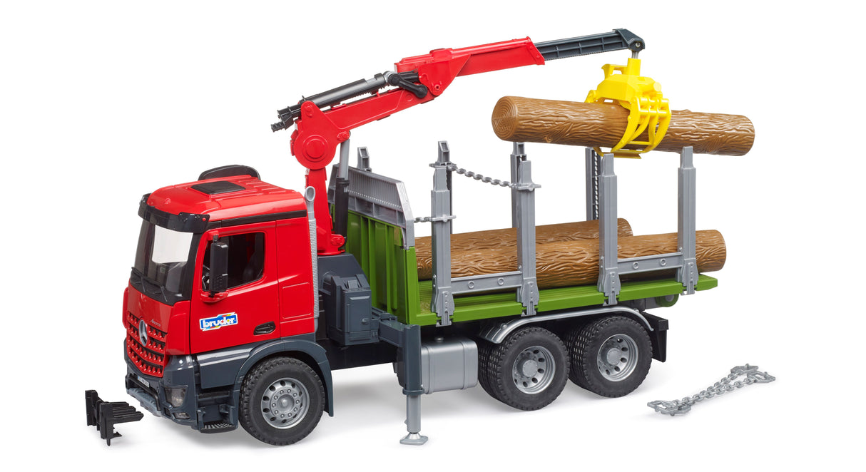 MB Arocs Timber truck with loading crane, grab and 3 trunks - Farm Toy