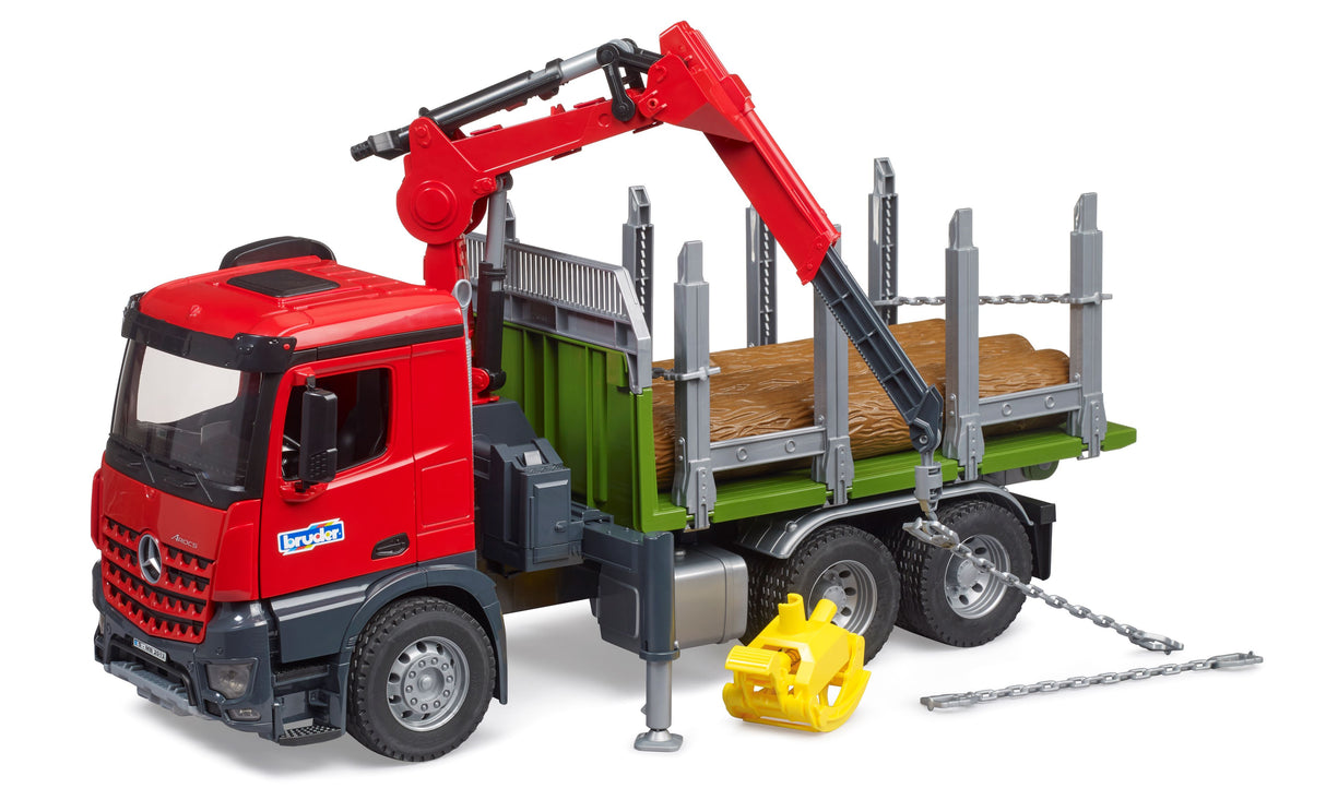 MB Arocs Timber truck with loading crane, grab and 3 trunks - Farm Toy