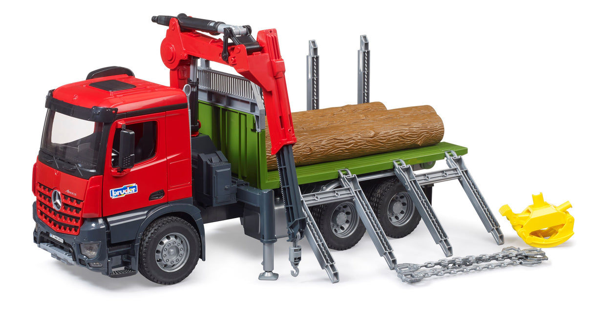 MB Arocs Timber truck with loading crane, grab and 3 trunks - Farm Toy