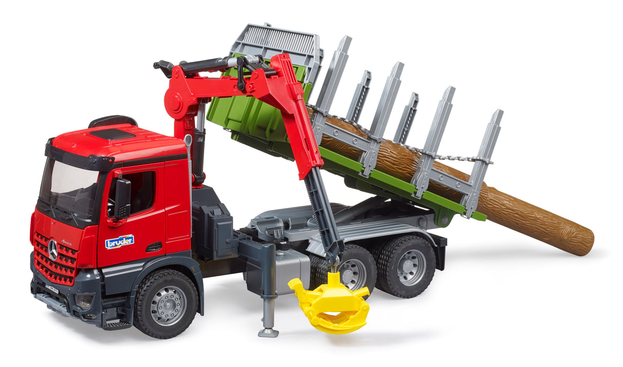 MB Arocs Timber truck with loading crane, grab and 3 trunks - Farm Toy