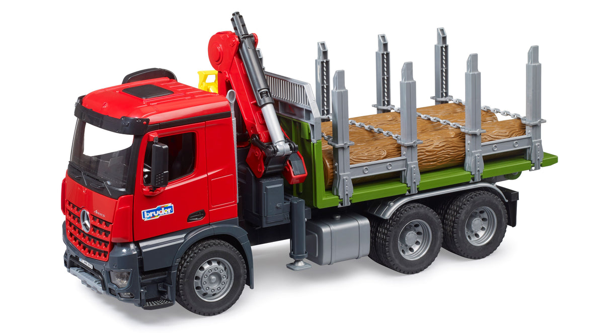 MB Arocs Timber truck with loading crane, grab and 3 trunks - Farm Toy