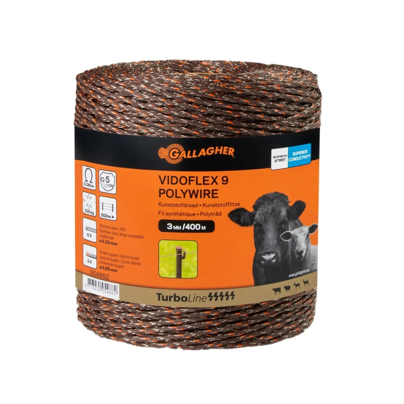 Gallagher Vidoflex 9 TurboLine Plus - Terra electric fence wire, 400metre
