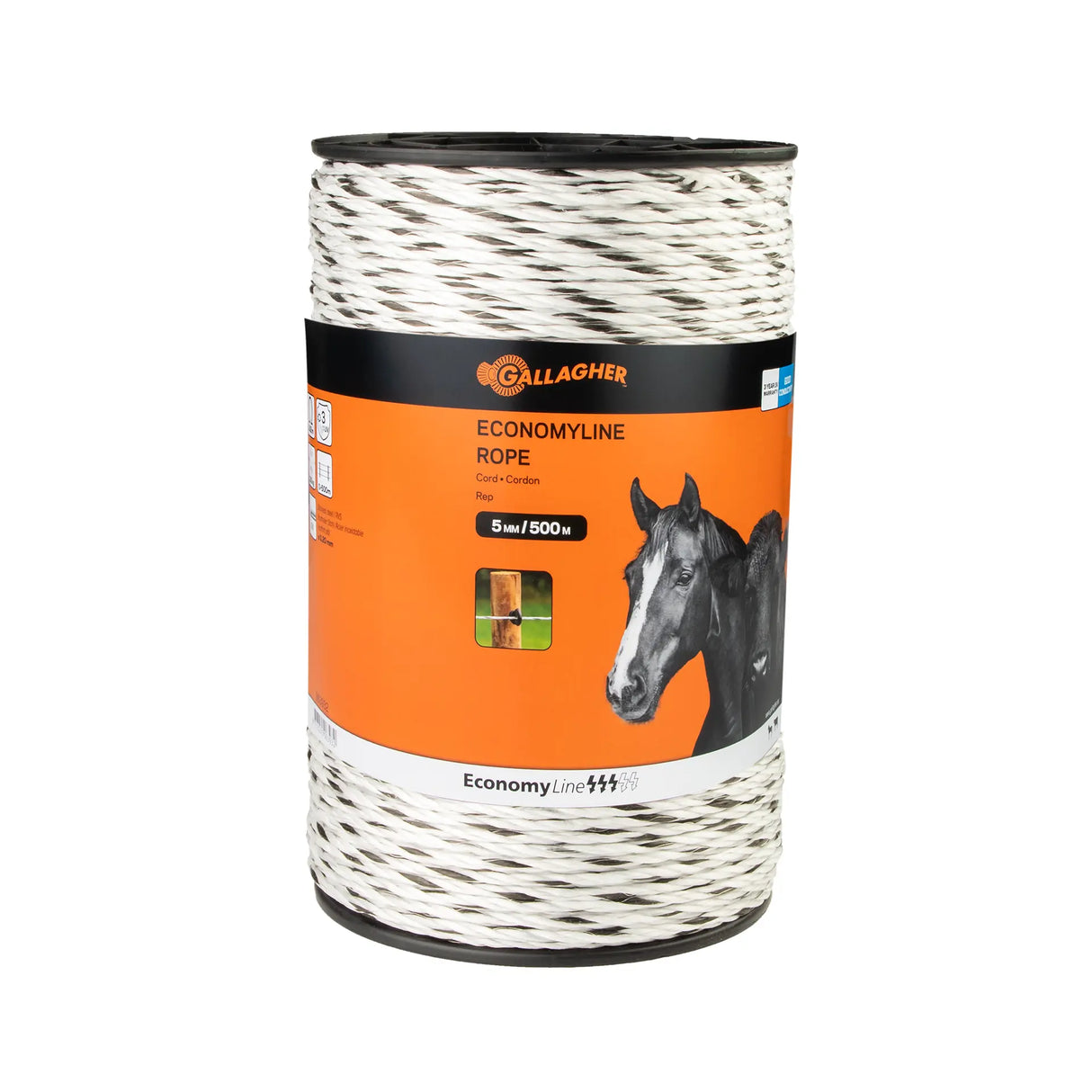 Gallagher Economylne Rope spool with horse image on an orange label