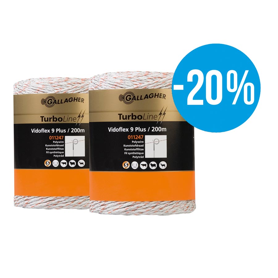 Gallagher Electric Fence Vidoflex 9 TurboLine Plus - White, duo pack 2 x 200 metres