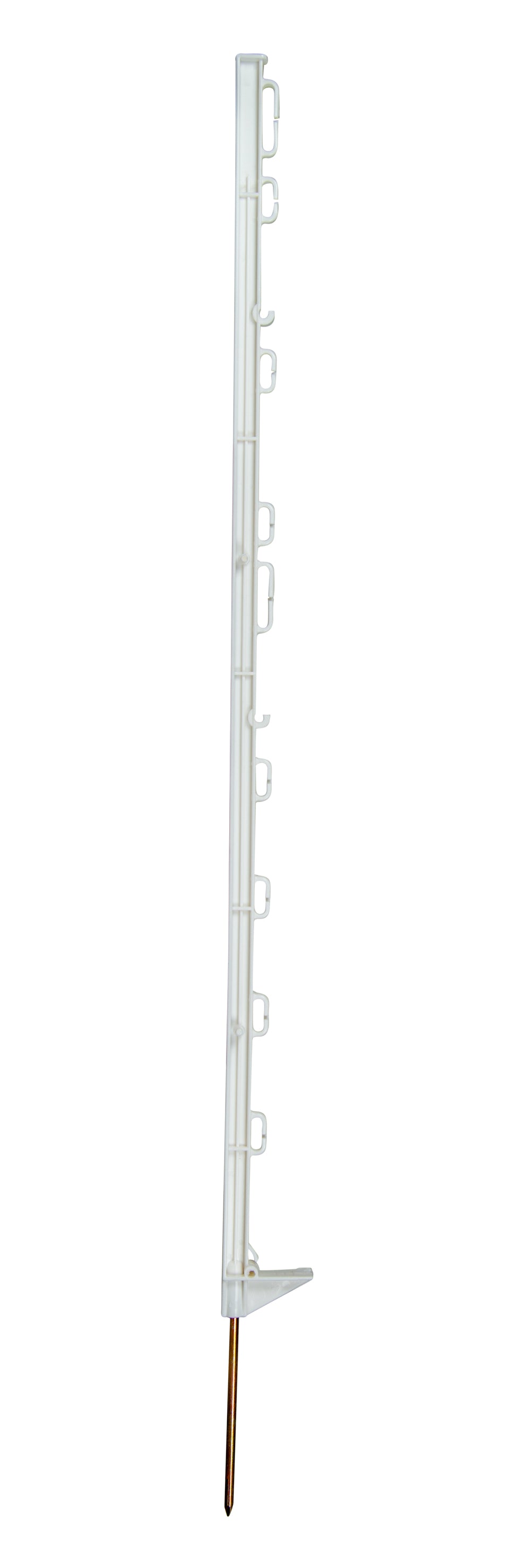 A 90cm white multiwire electric fence post with a metal spike and insulator at the bottom.
