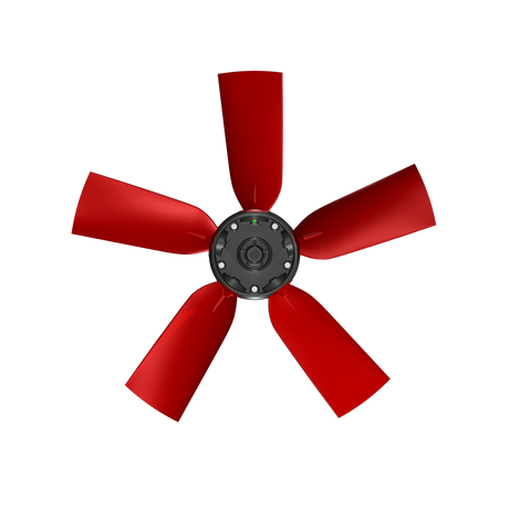 A 710mm red five-blade impellor for a Vostermans Multifan panel fan.