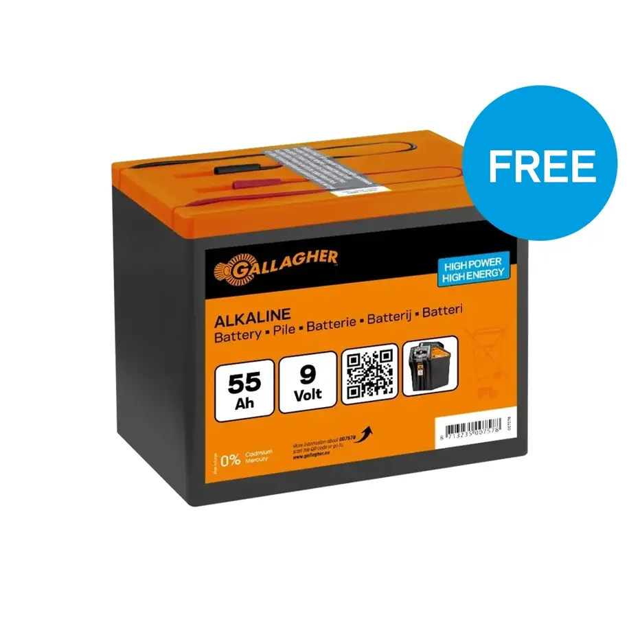 Gallagher BA30 battery Electric Fence energiser (9V/12V) including Free 55Ah Battery | ST |