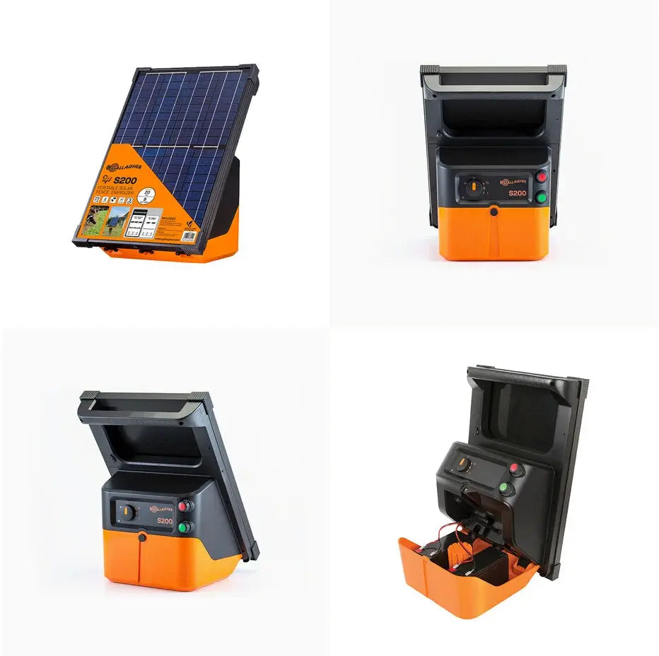 Gallagher S200 solar electric fence energiser incl. two 12 volt batteries