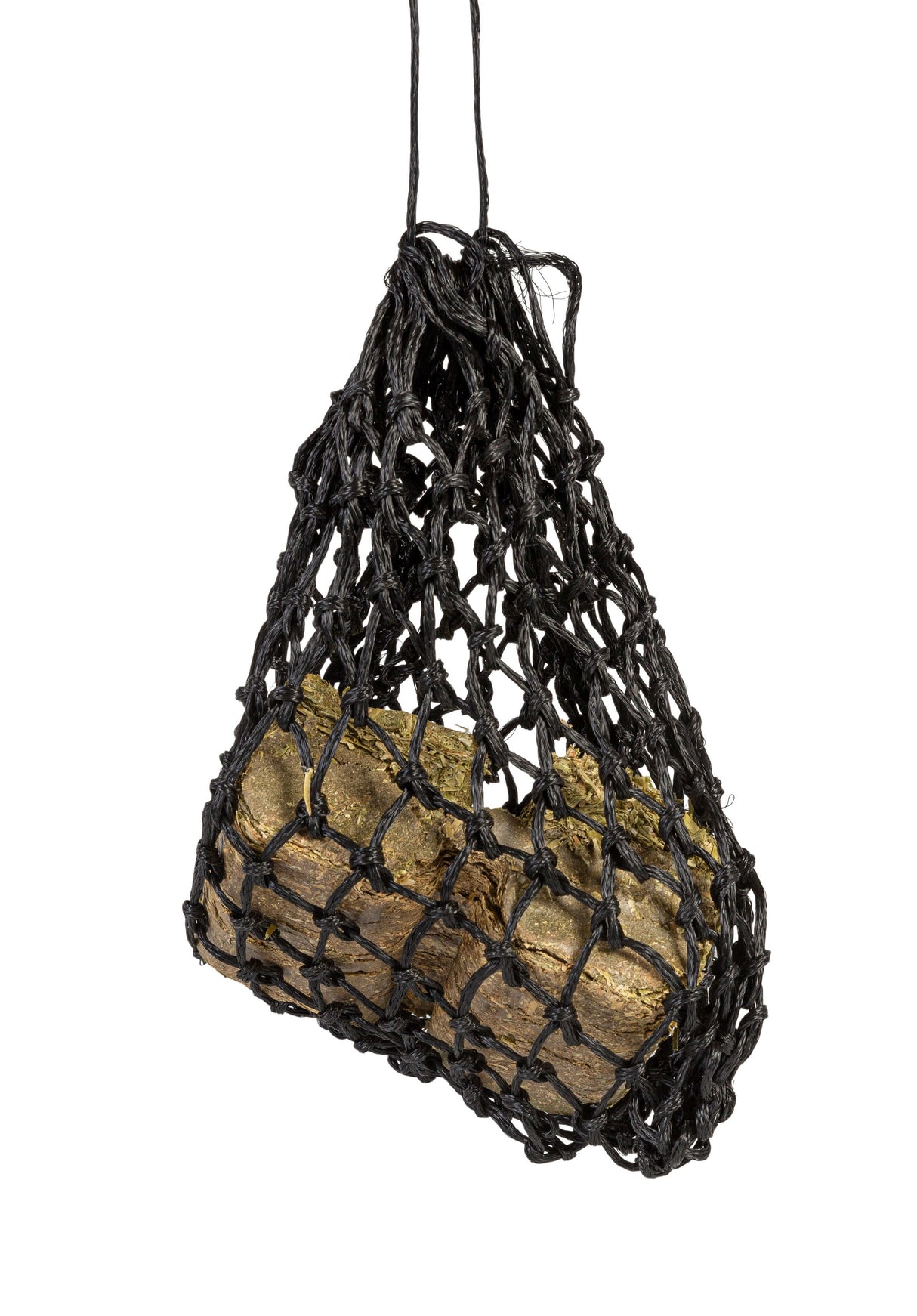 Small net for suspending chicken enrichment blocks