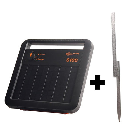 Gallagher S100 Solar Powered Energiser/Charger incl 12V Battery and stand