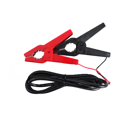 Red and black alligator clips with a black cable for a hotline shrike energiser