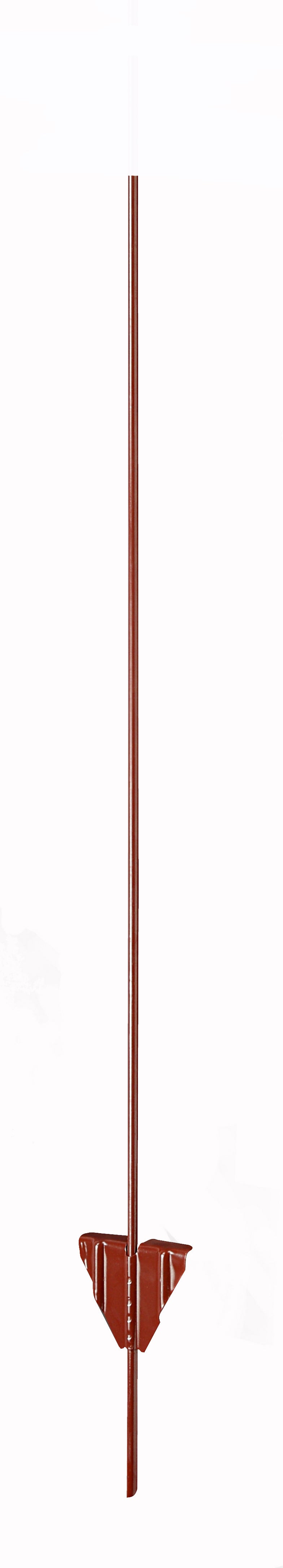 A 105cm plain metal electric fence post with a brown powder coated finish and a triangular foot plate.