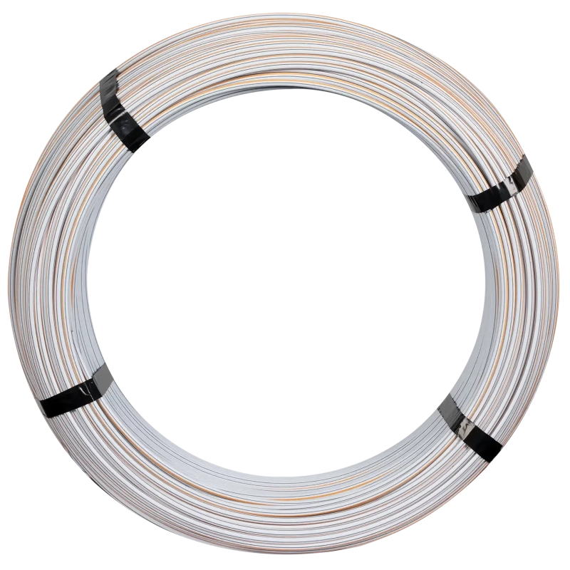 Coiled Gallagher equifence wire with black bands on a white background