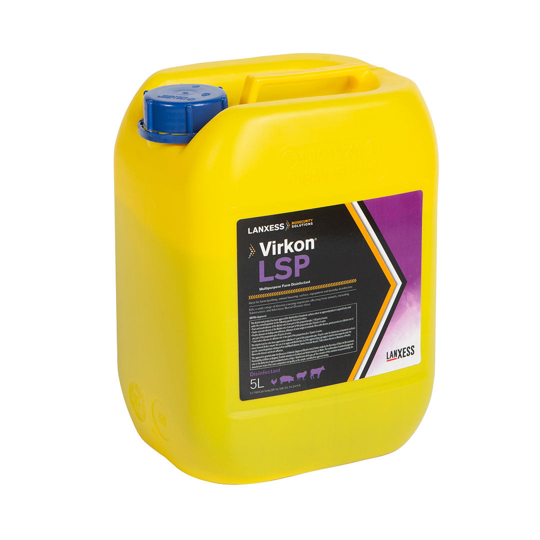 5lt container of Virkon LSP multipurpose broad-spectrum farm disinfectant