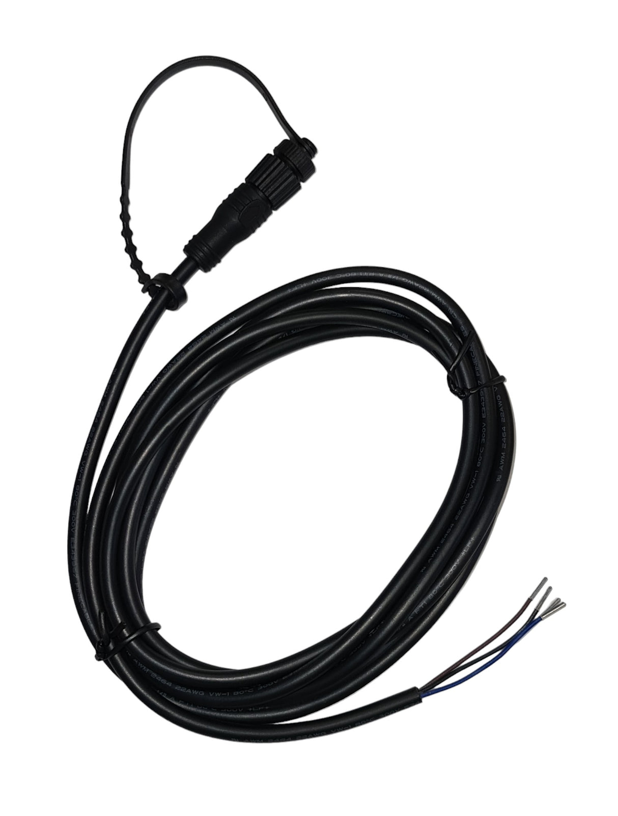 A 2-meter black cable with a sealing plug designed for connecting sensors