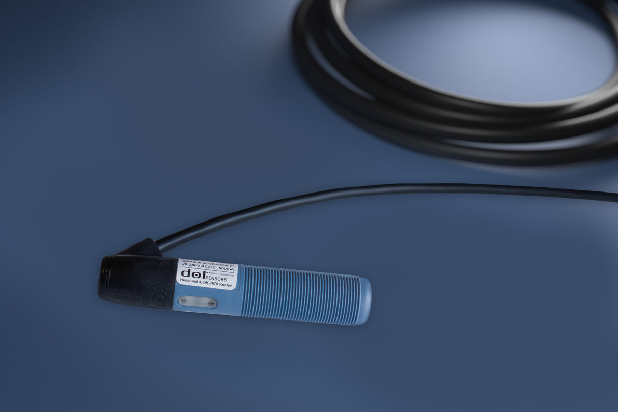 DOL 26 (105207) Proximity Switch 18mm dia, Smooth and ANGLED with 0-60 second delay. (20-230VAC) 2 wire