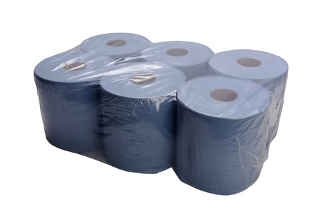 Centrefeed blue roll in a pack of 6