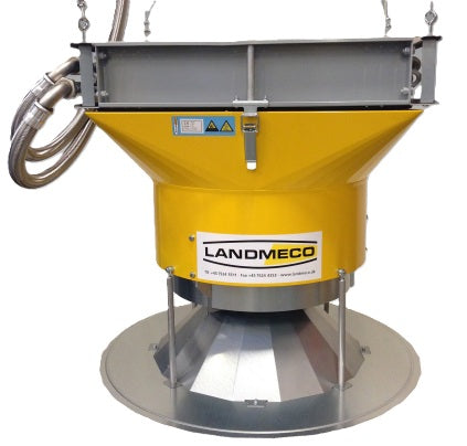 Yellow and silver poultry farm heater with 'Landmeco' branding