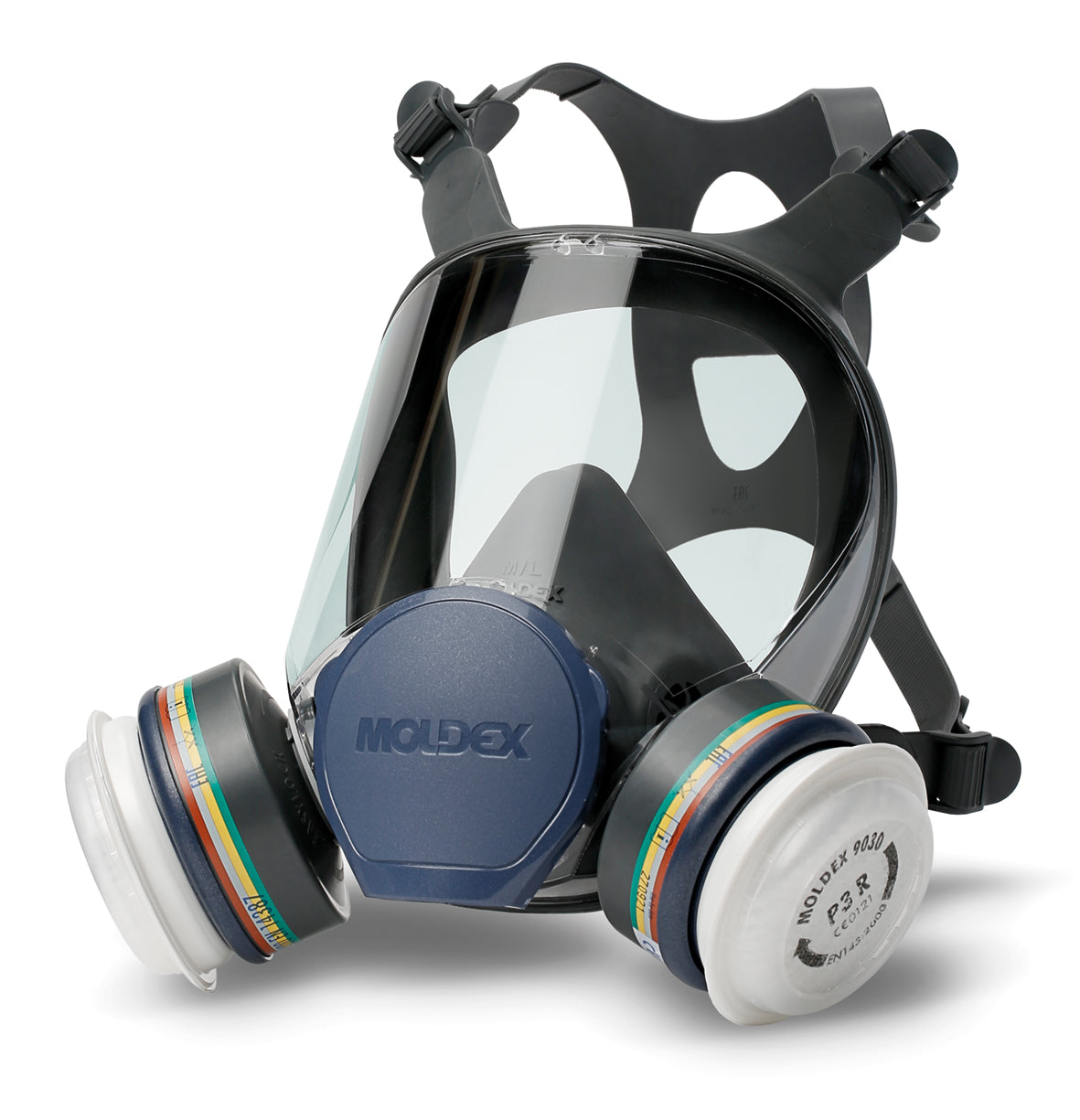 Moldex 9432 full face mask fitted with 2 ABEK1 P3 filters