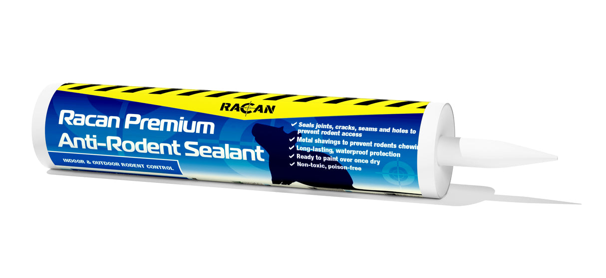A tube of Racan Premium Anti-Rodent Sealant