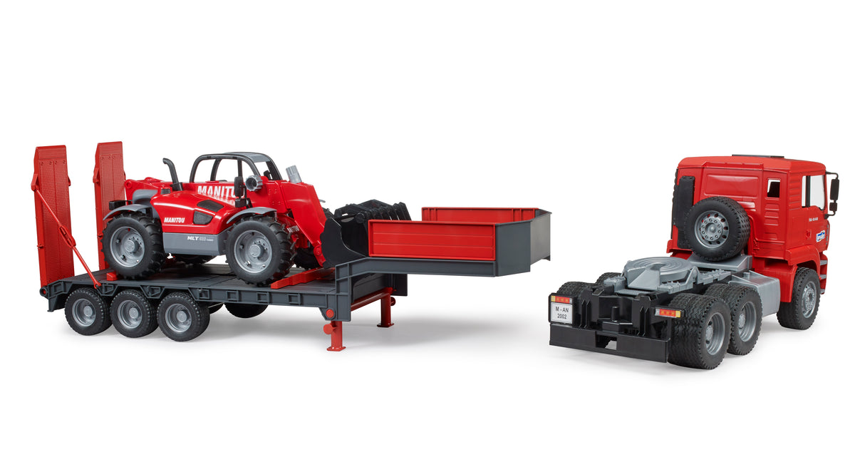 MAN TGA Truck with Low Loader Trailer and Manitou Telehandler - Farm Toy