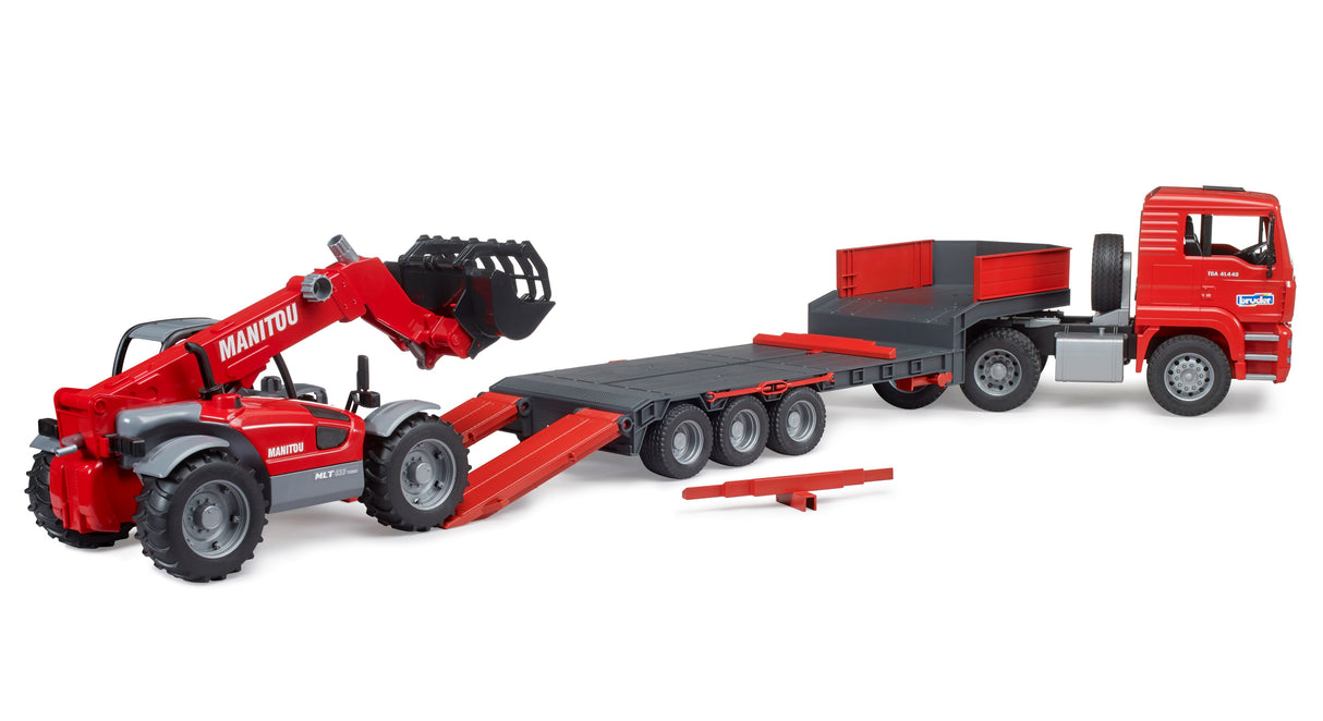 MAN TGA Truck with Low Loader Trailer and Manitou Telehandler - Farm Toy
