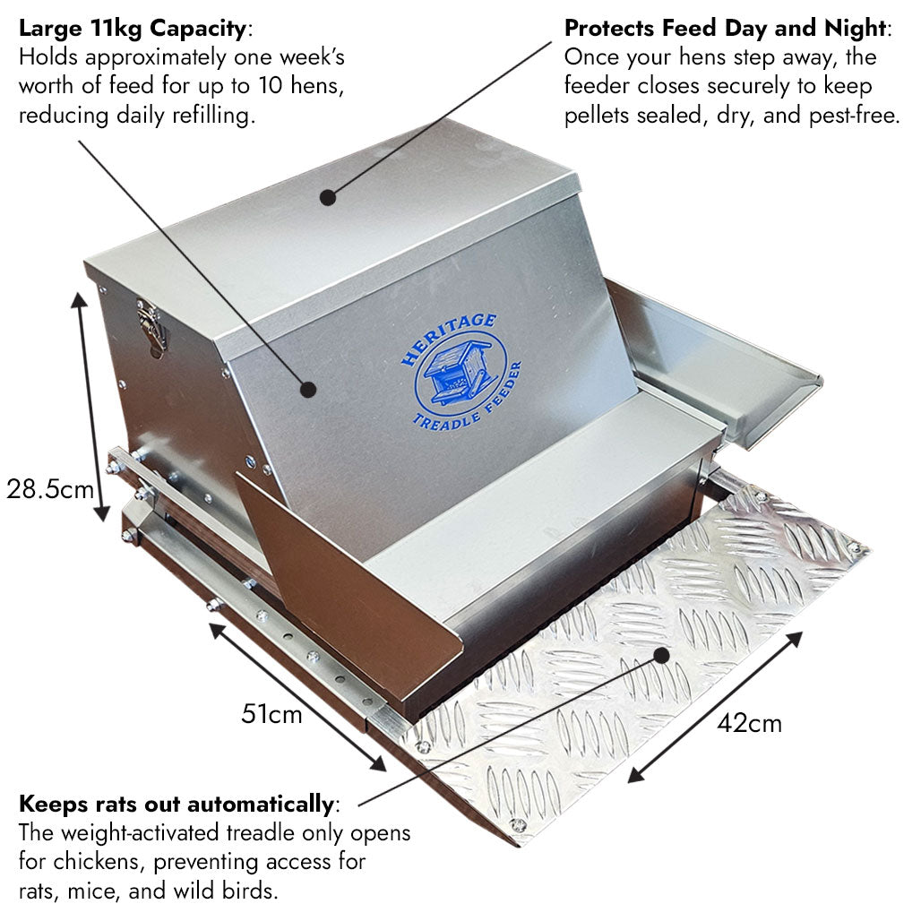 Heritage Galvanised Indoor Treadle Chicken Feeder 11kg | Rat Proof