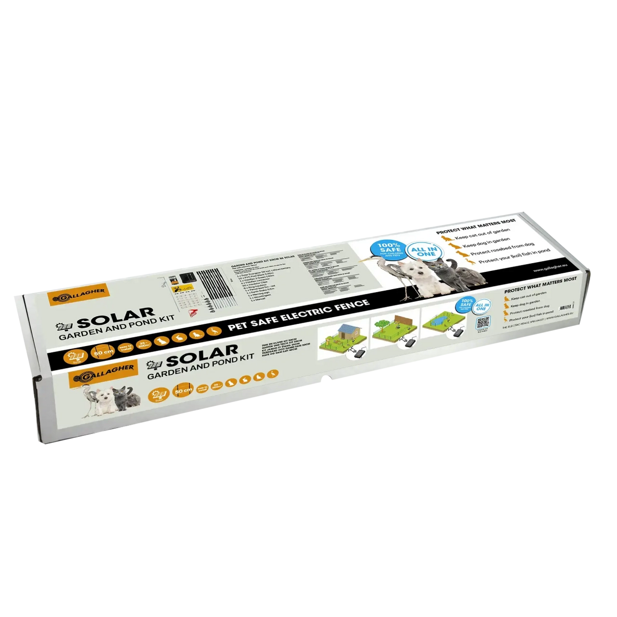 Gallagher Pond & Garden Electric Fence Kit, showcasing the product features and the solar-powered energiser.