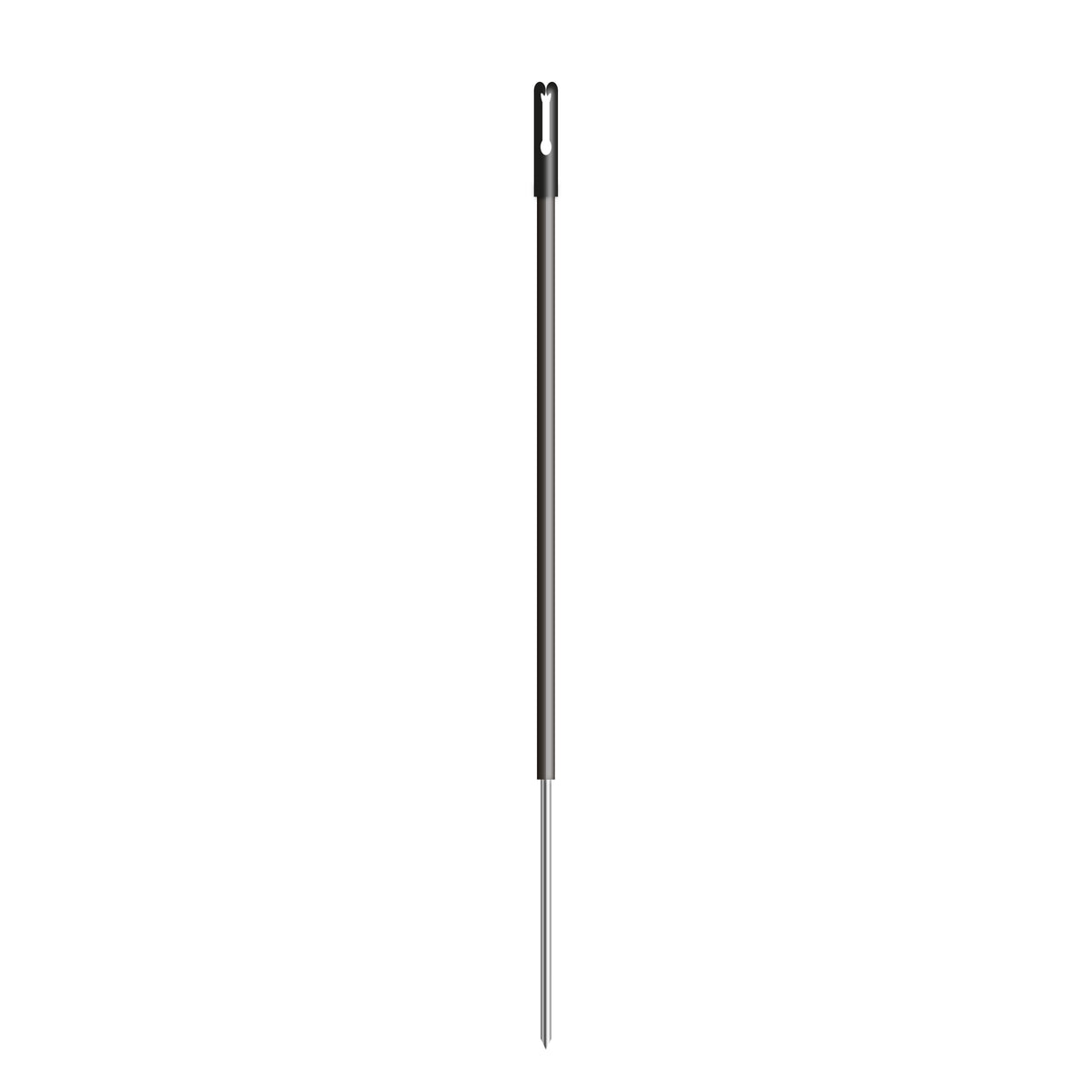 A black plastic electric fence post with an impact-resistant top insulator, suitable for fitting multiple wires.