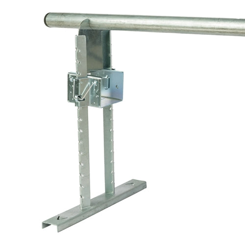 A metal perch support plate designed by Dalton Supplies for use with chain feeders in poultry equipment.