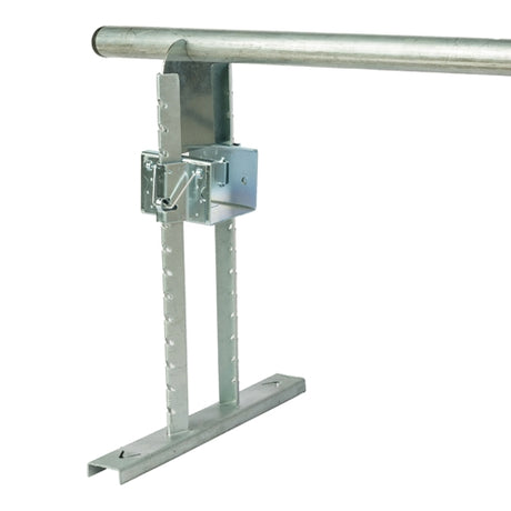 A metal perch support plate designed by Dalton Supplies for use with chain feeders in poultry equipment.