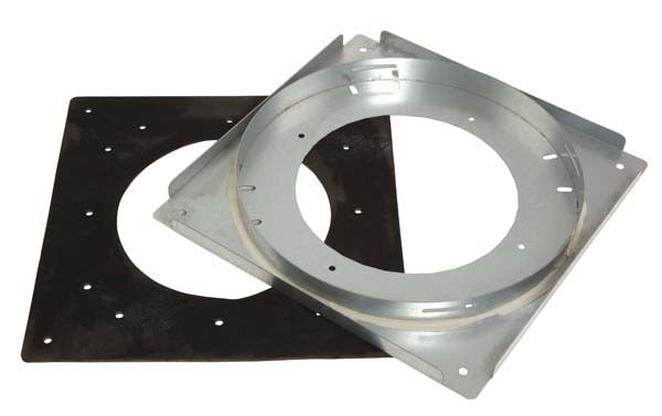 An adapter plate with gasket for bulk hoppers, typically used in poultry equipment, with a 450mm ring diameter.