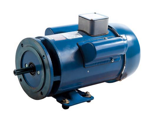 industrial electric motor with a 5/8" shaft, foot and flange mountable, 0.75kW 1ph 1425rpm.