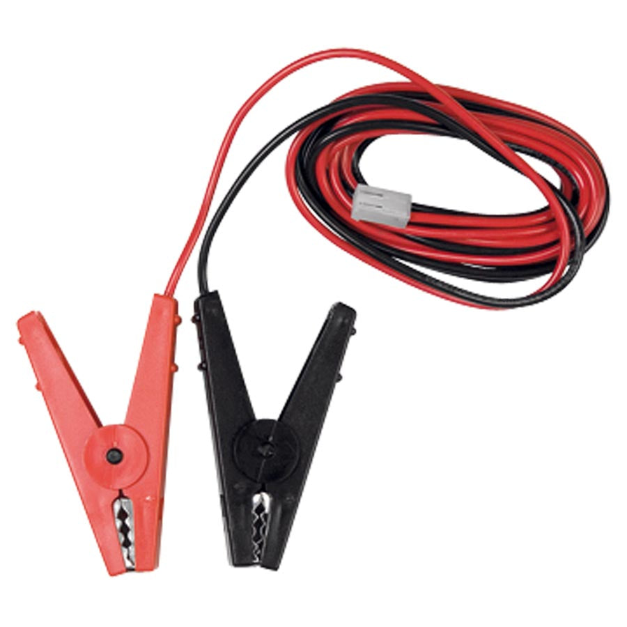 A 12V connecting cable set with one red and one black clamp, along with a 12V battery connection cable.