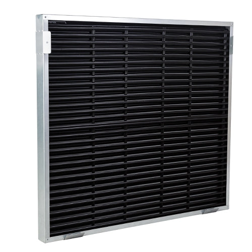A black light baffle with galvanised strips.