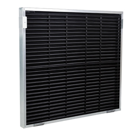 A black light baffle with galvanised strips.