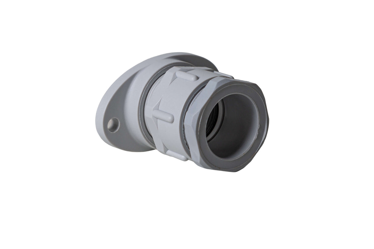 A gray cable gland with a lock nut designed for 40 Series DOL sensors, typically used in flange mounting applications.