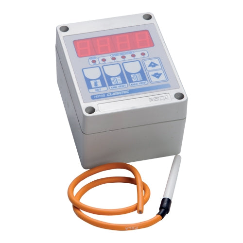 HP 36 Four Stage Ventilation Thermostat with a digital display and an orange sensor cable