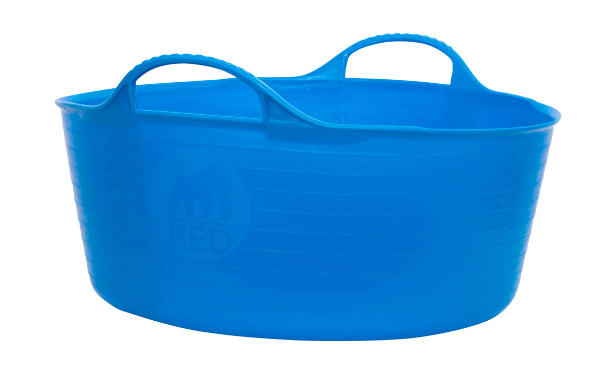 A blue flexible bucket with handles, made from food-grade material.