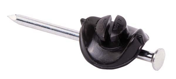 Nail on insulator for electric fencing